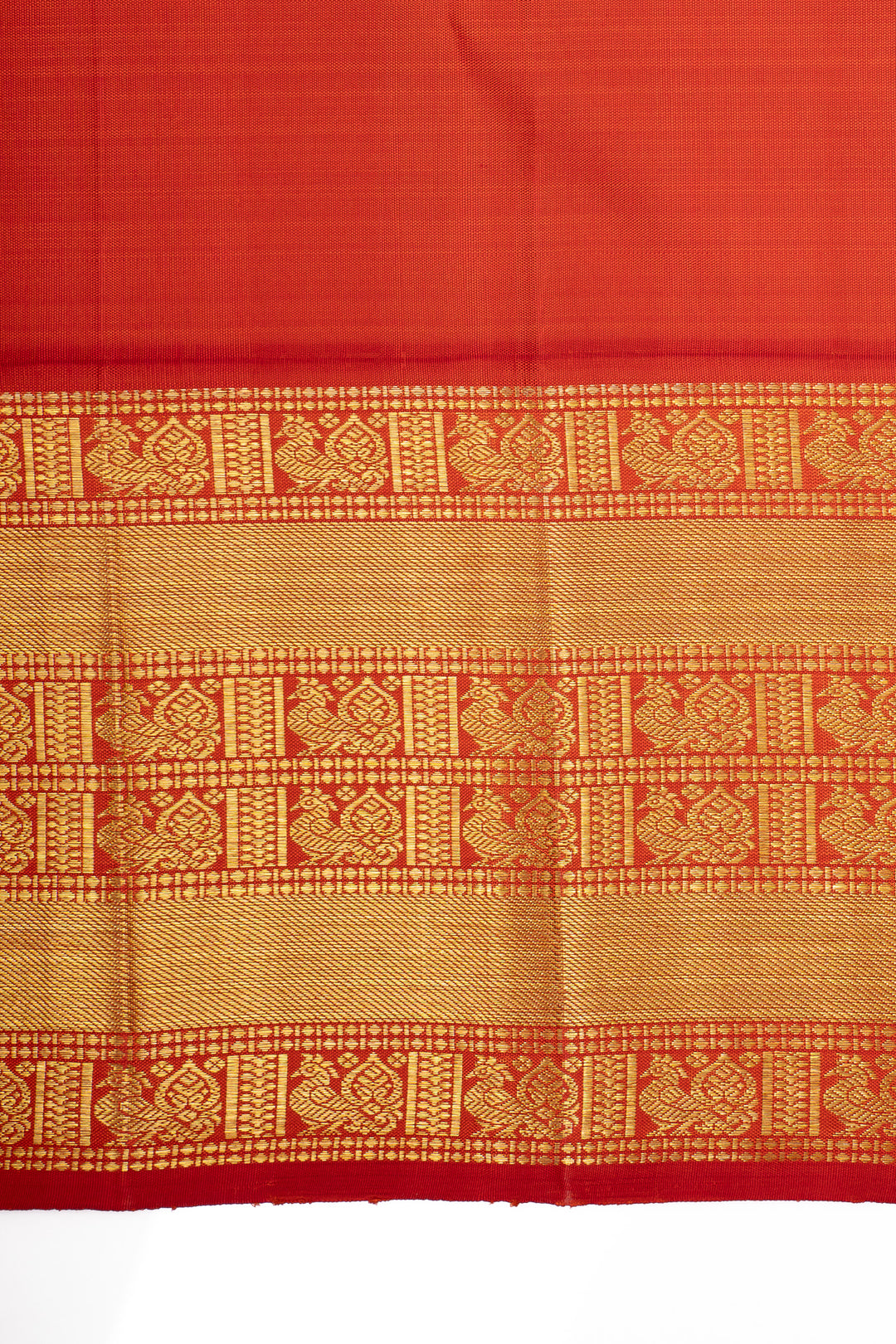 Pearl white and orange traditional pure kanchipuram silk saree