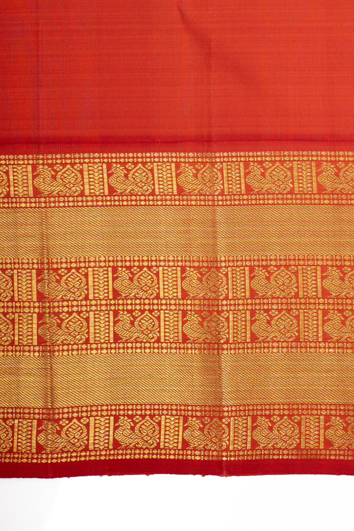 Pearl white and orange traditional pure kanchipuram silk saree