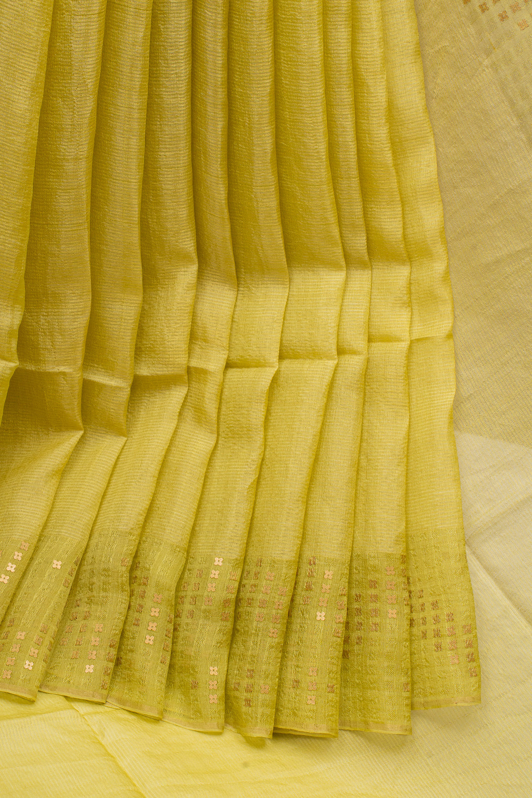 Lime Green Sequins Pure Handloom Organza Muslin Pure Tussar Saree