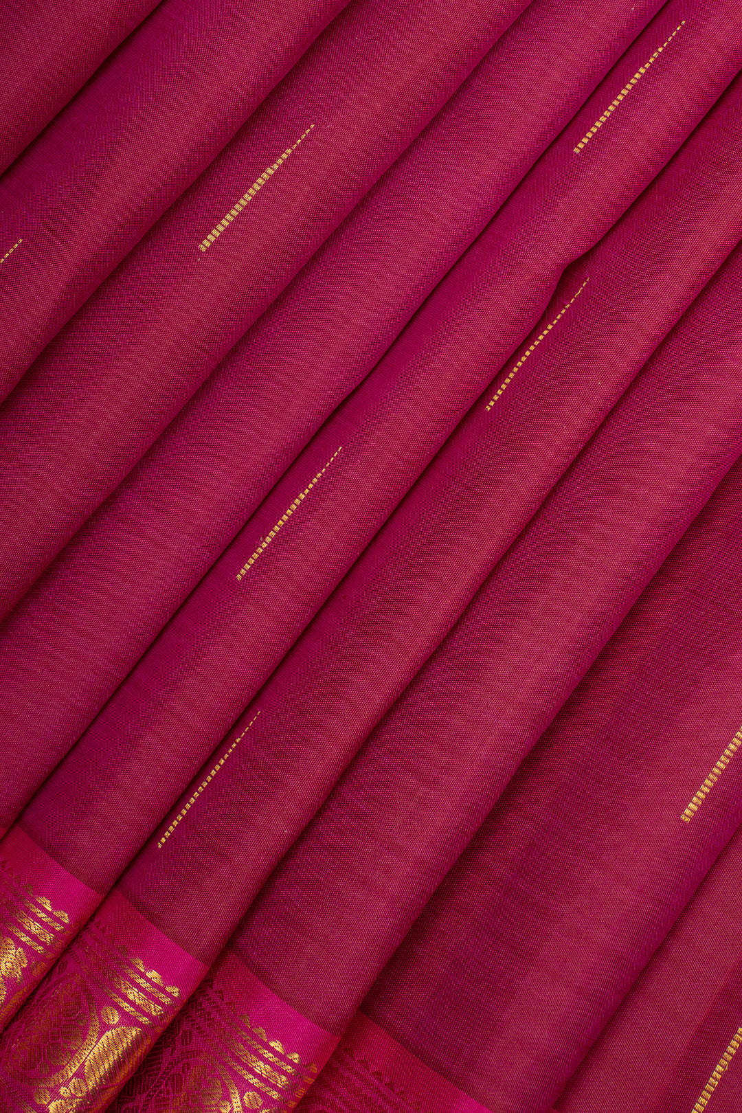 Rani Pink Malli Maggi Small Border Pure Kanchipuram Silk Saree
