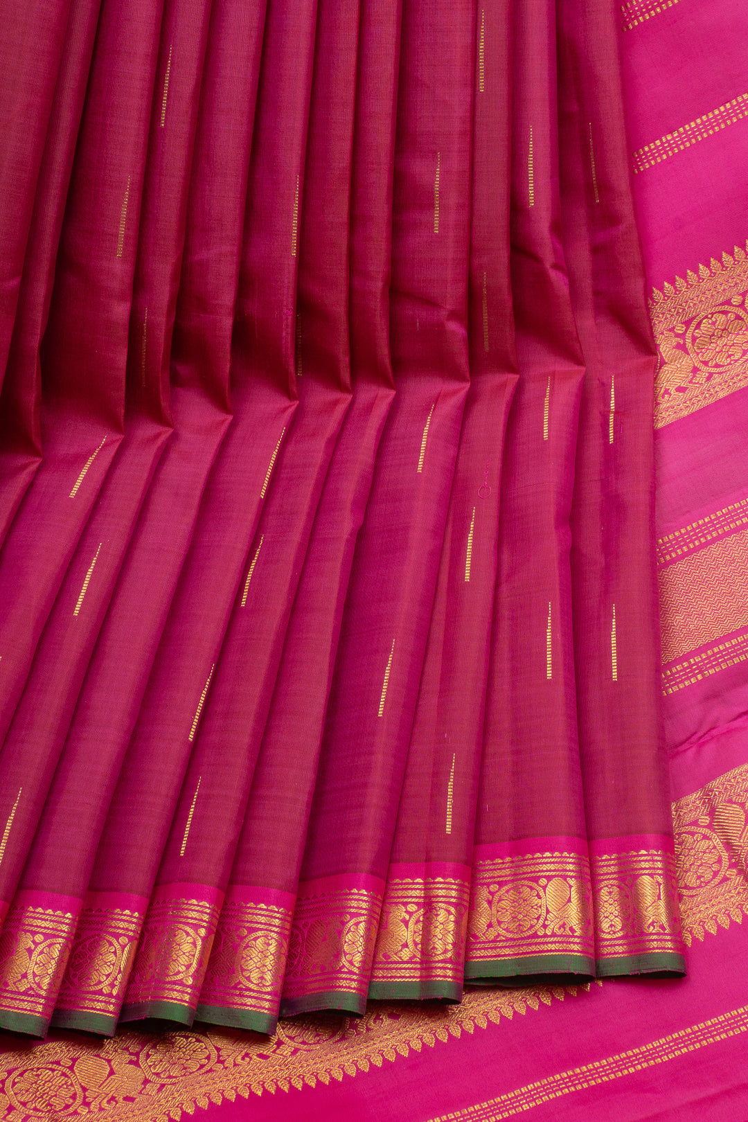 Rani Pink Malli Maggi Small Border Pure Kanchipuram Silk Saree
