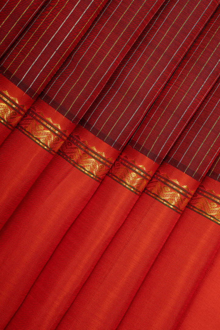 Maroon plus veldhari checks red rettai pettu pure kanchipuram silk saree
