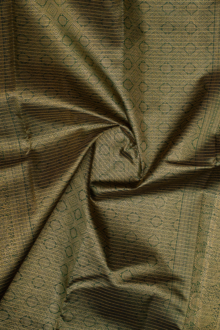 Reddish orange and green Zari checks pure kanchipuram silk saree