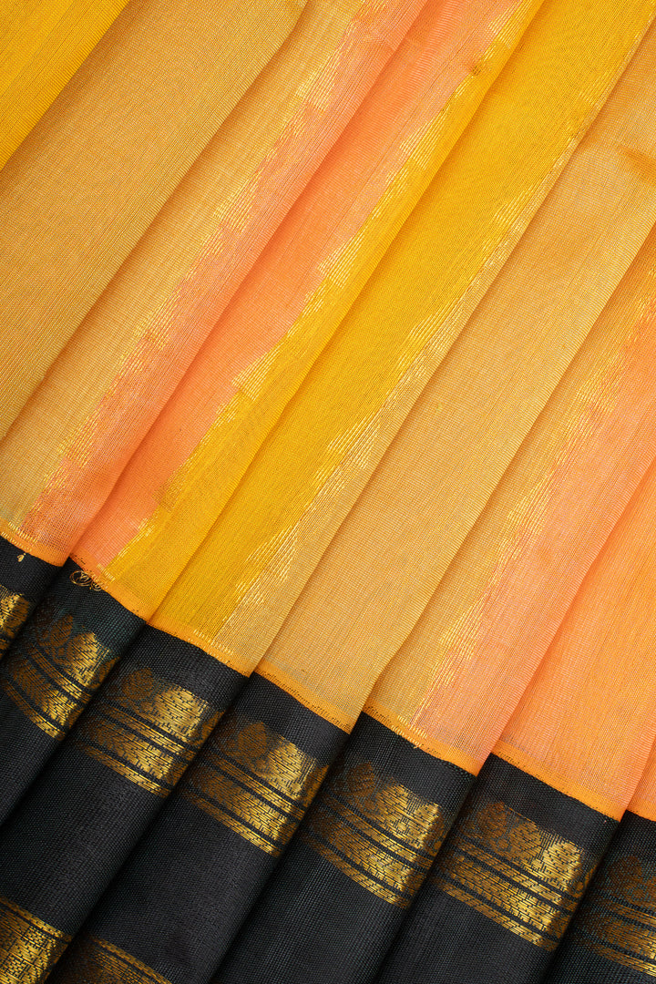 Yellow and Pink Multi Stripes Pure Silk Cotton Saree