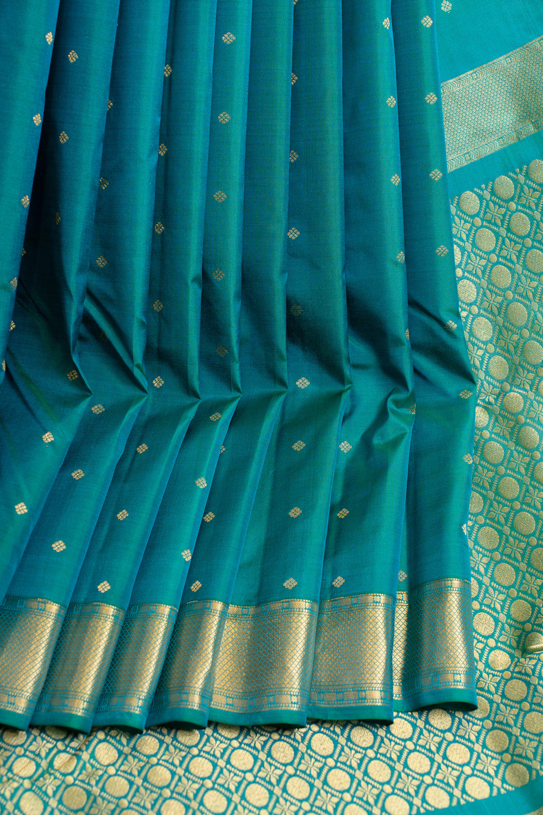 Peacock blue traditional pure Kanchipuram silk saree