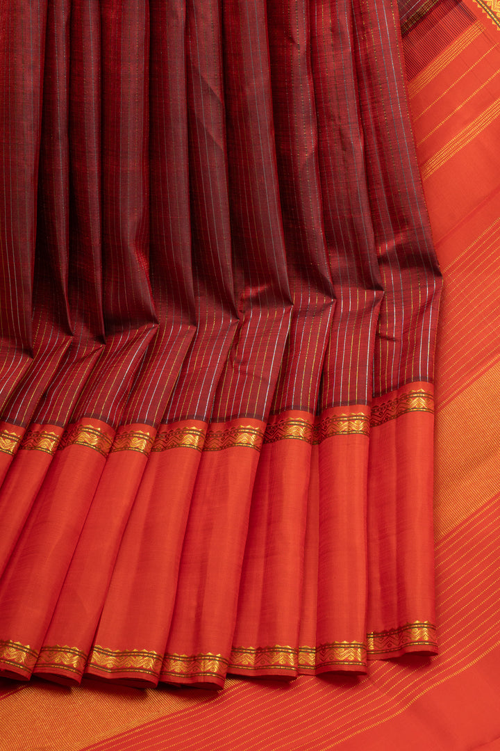 Maroon plus veldhari checks red rettai pettu pure kanchipuram silk saree