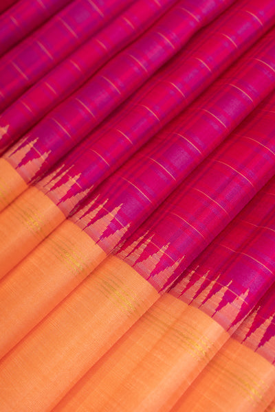 Magenta and peach Zari checks pure Kanchipuram silk saree