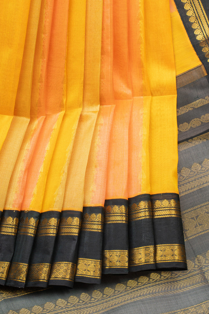 Yellow and Pink Multi Stripes Pure Silk Cotton Saree