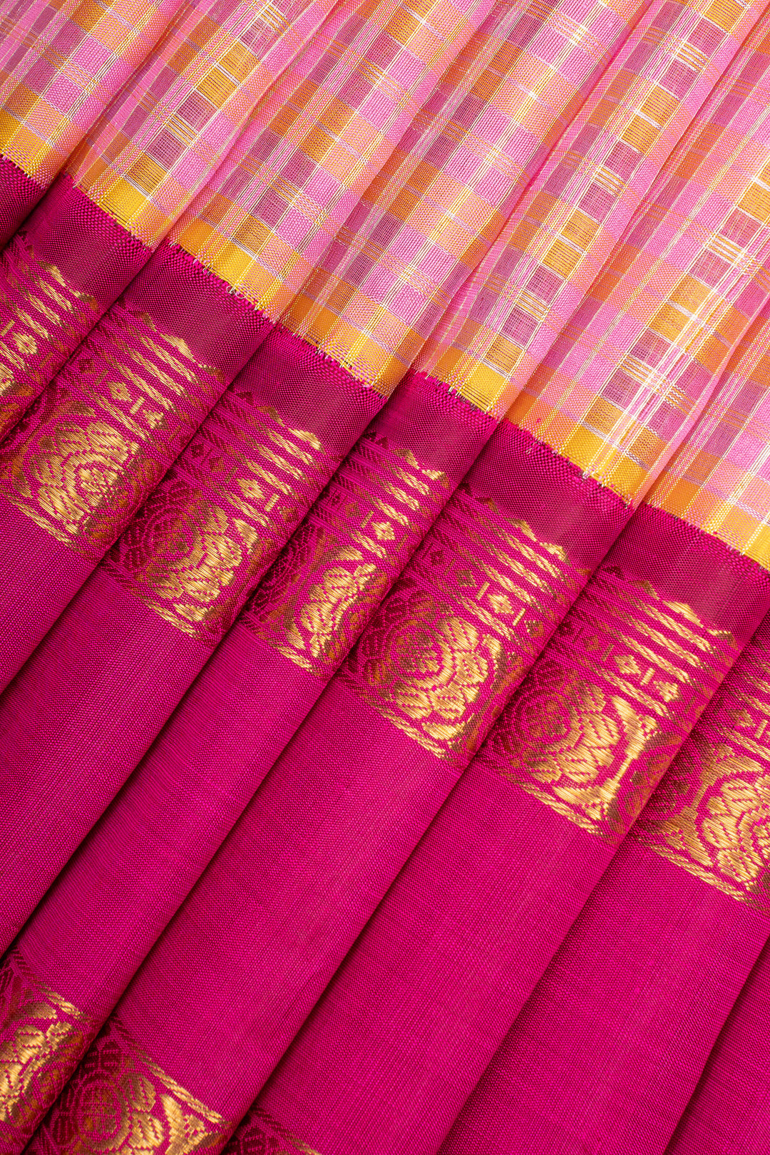 Pink Zari Checks Pure Kanchipuram Silk Saree