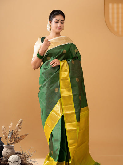 Emerald Green Vairaoosi Checks Pure Zari Kanchipuram Silk Saree - Clio Silks