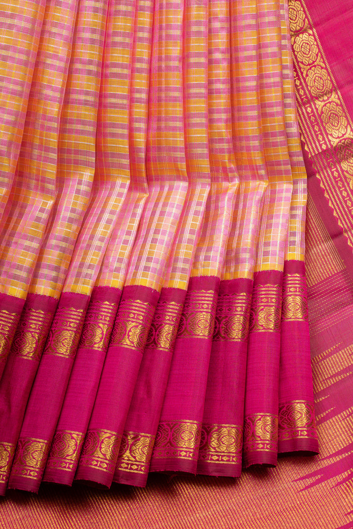 Pink Zari Checks Pure Kanchipuram Silk Saree