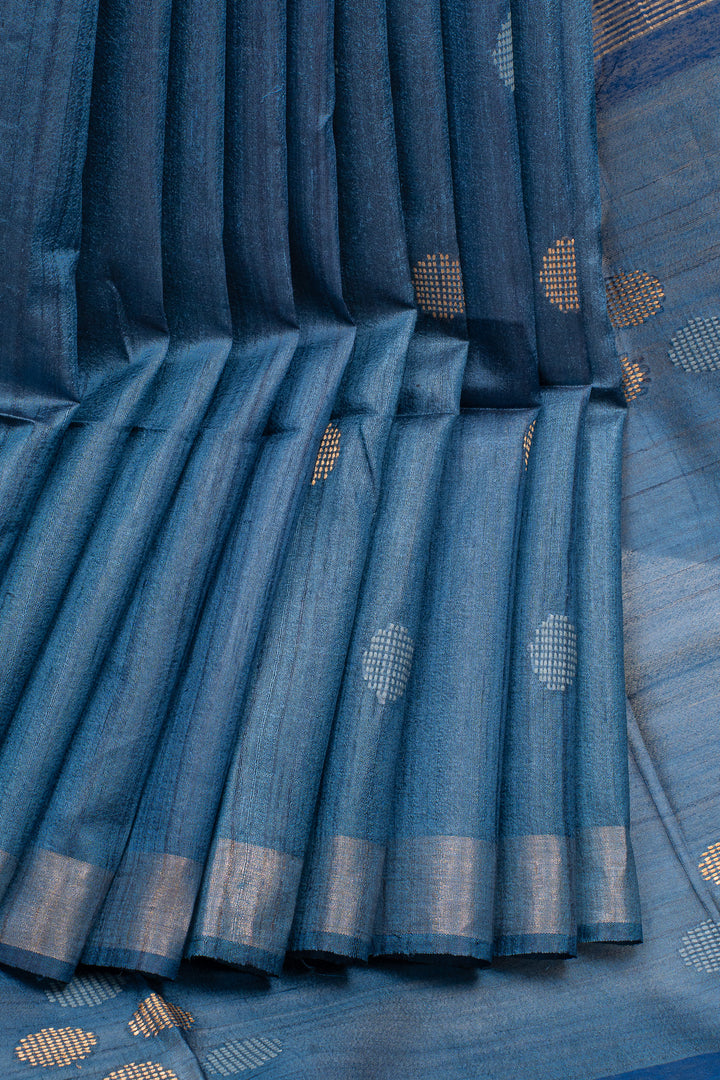 Blue Threadwork Pure Tussar Saree