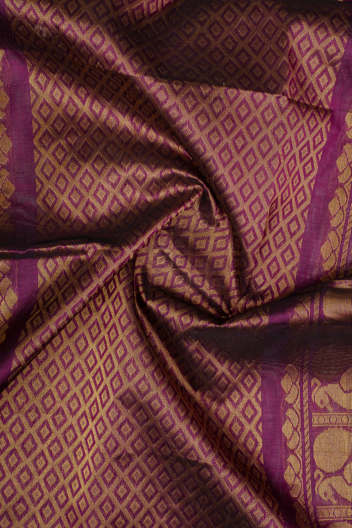 Purple Bird Motifs Pure Silk Cotton Saree