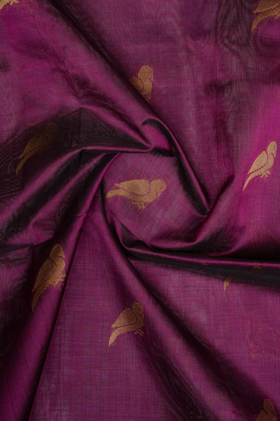 Purple Bird Motifs Pure Silk Cotton Saree