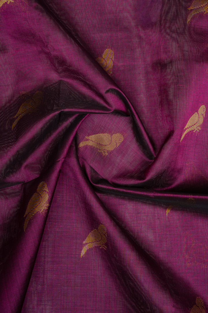 Purple Bird Motifs Pure Silk Cotton Saree