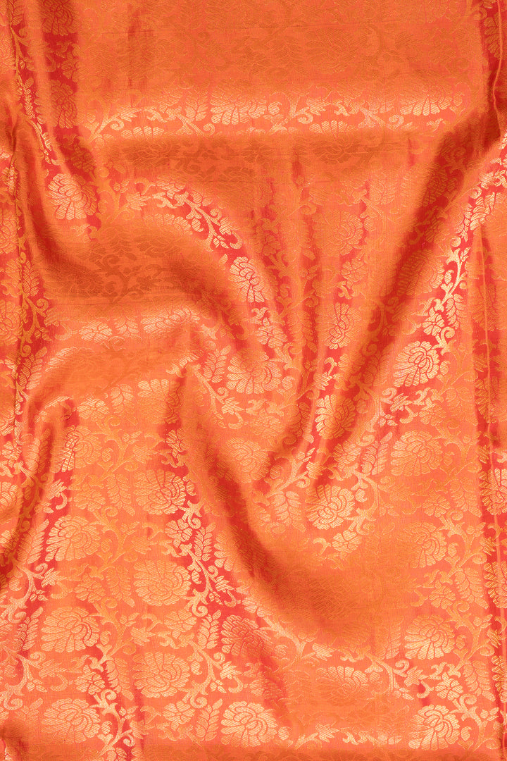 Peach Orange Floral Brocade Pure Kanchipuram Silk Saree - Clio Silks