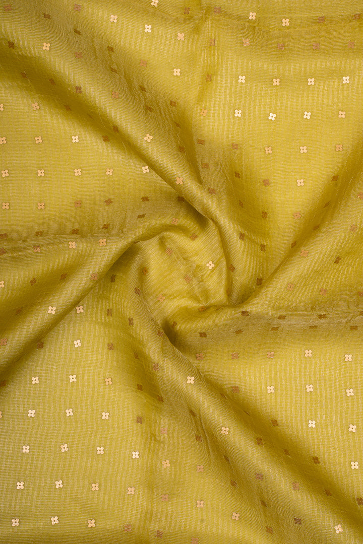 Yellow Sequins Pure Muslin Organza Pure Tussar Saree