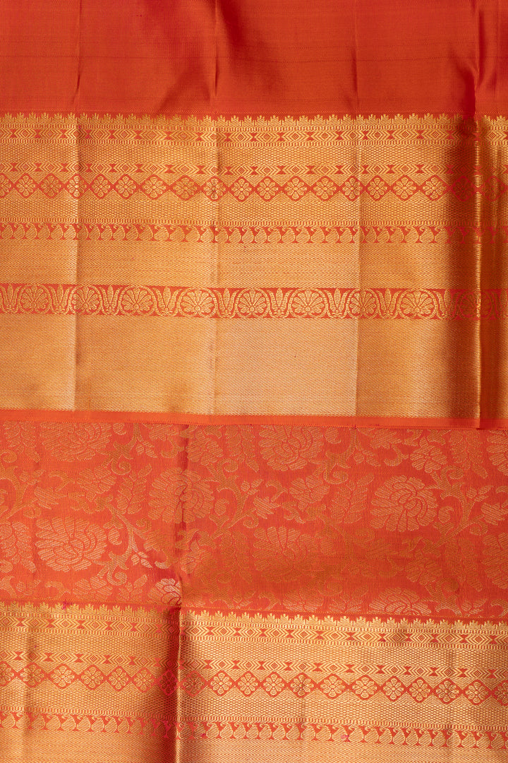 Peach Orange Floral Brocade Pure Kanchipuram Silk Saree - Clio Silks
