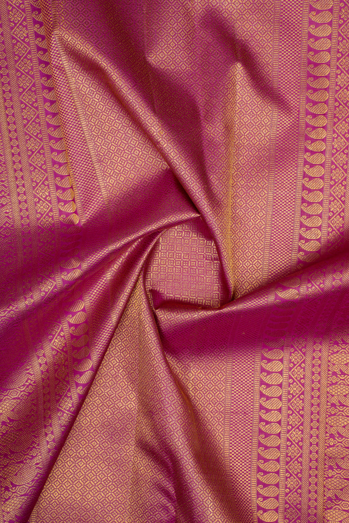 Peach Orange Vairaoosi Pure Kanchipuram Silk Saree