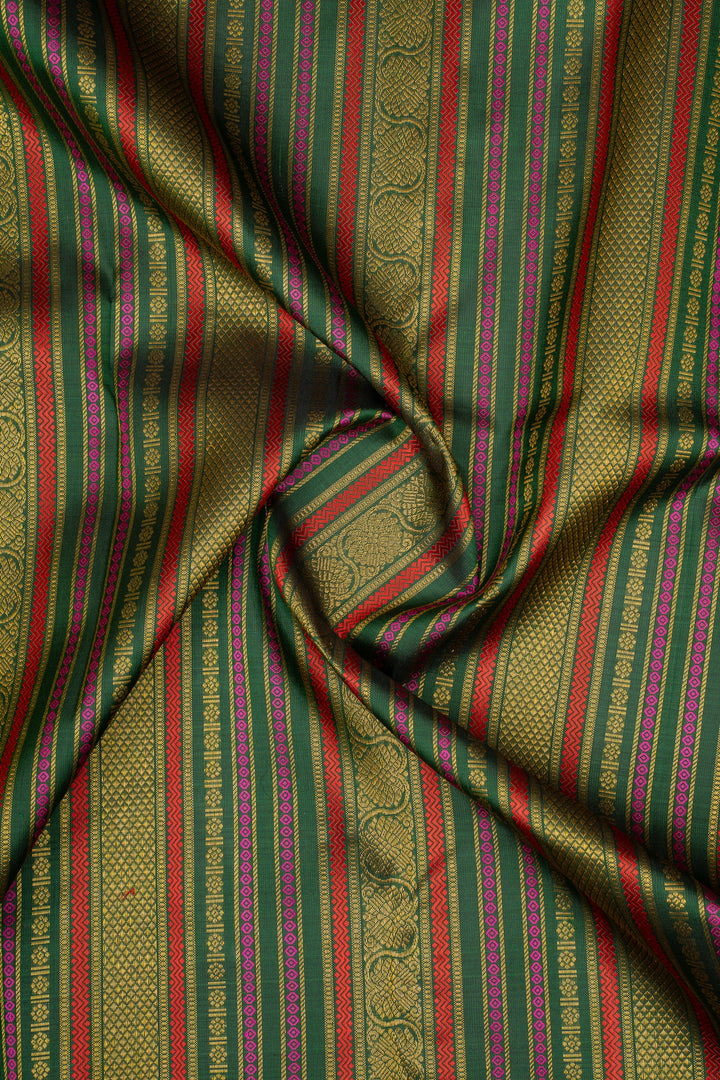 Chartreuse Green and Bottle Green Varisaipettu Pure Kanchipuram Silk Saree
