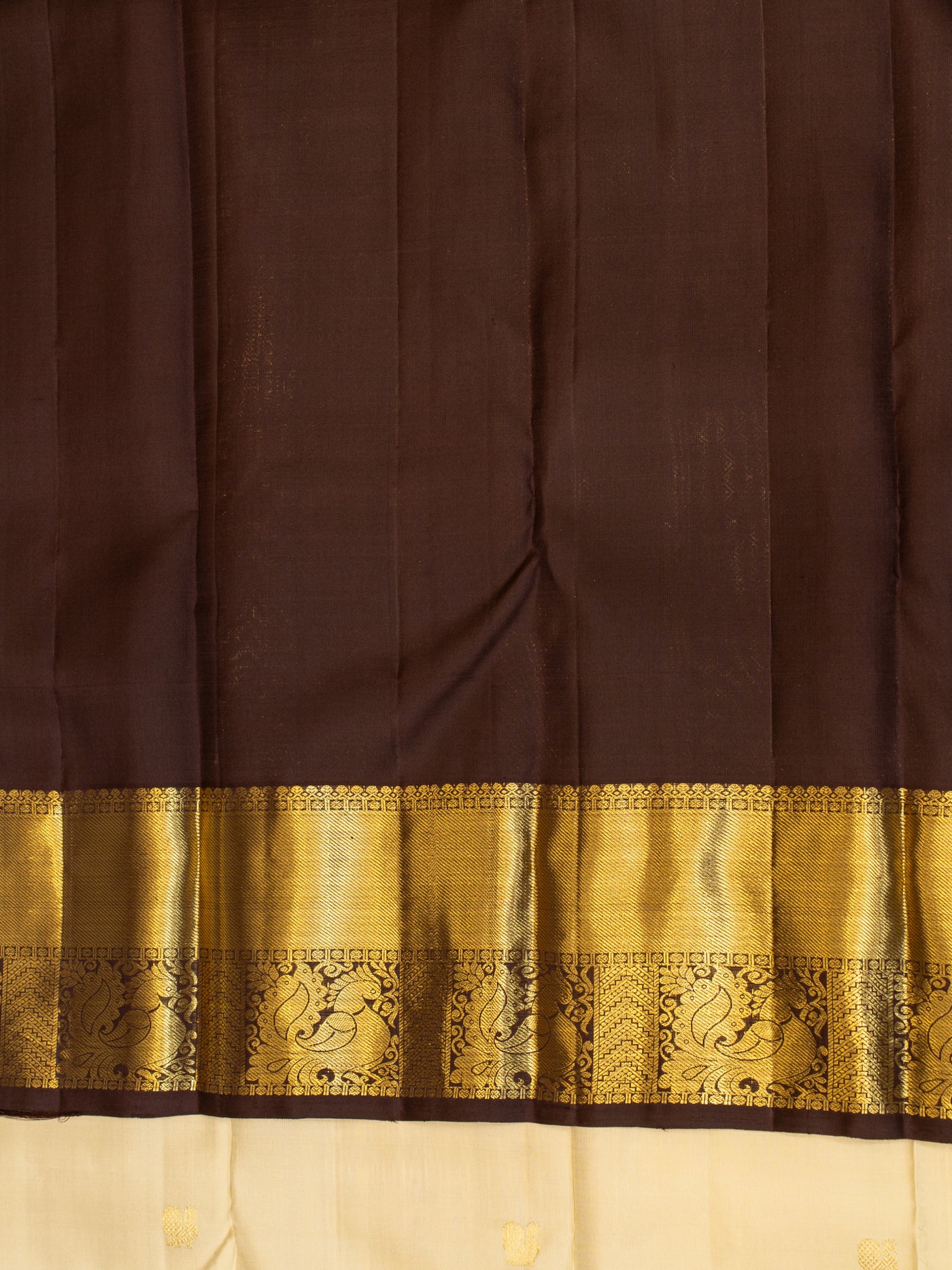 Off white and jamun korvai Kanchipuram pure silk saree