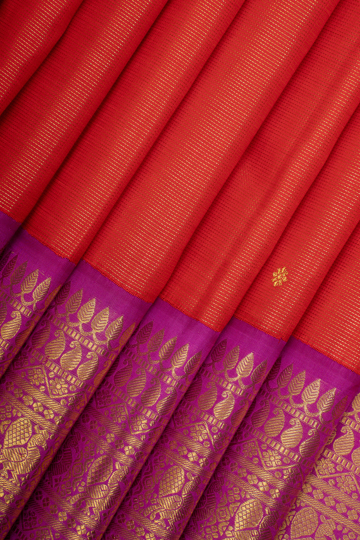 Peach Orange Vairaoosi Pure Kanchipuram Silk Saree