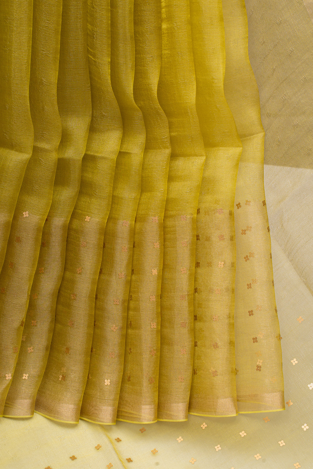 Yellow Sequins Pure Muslin Organza Pure Tussar Saree