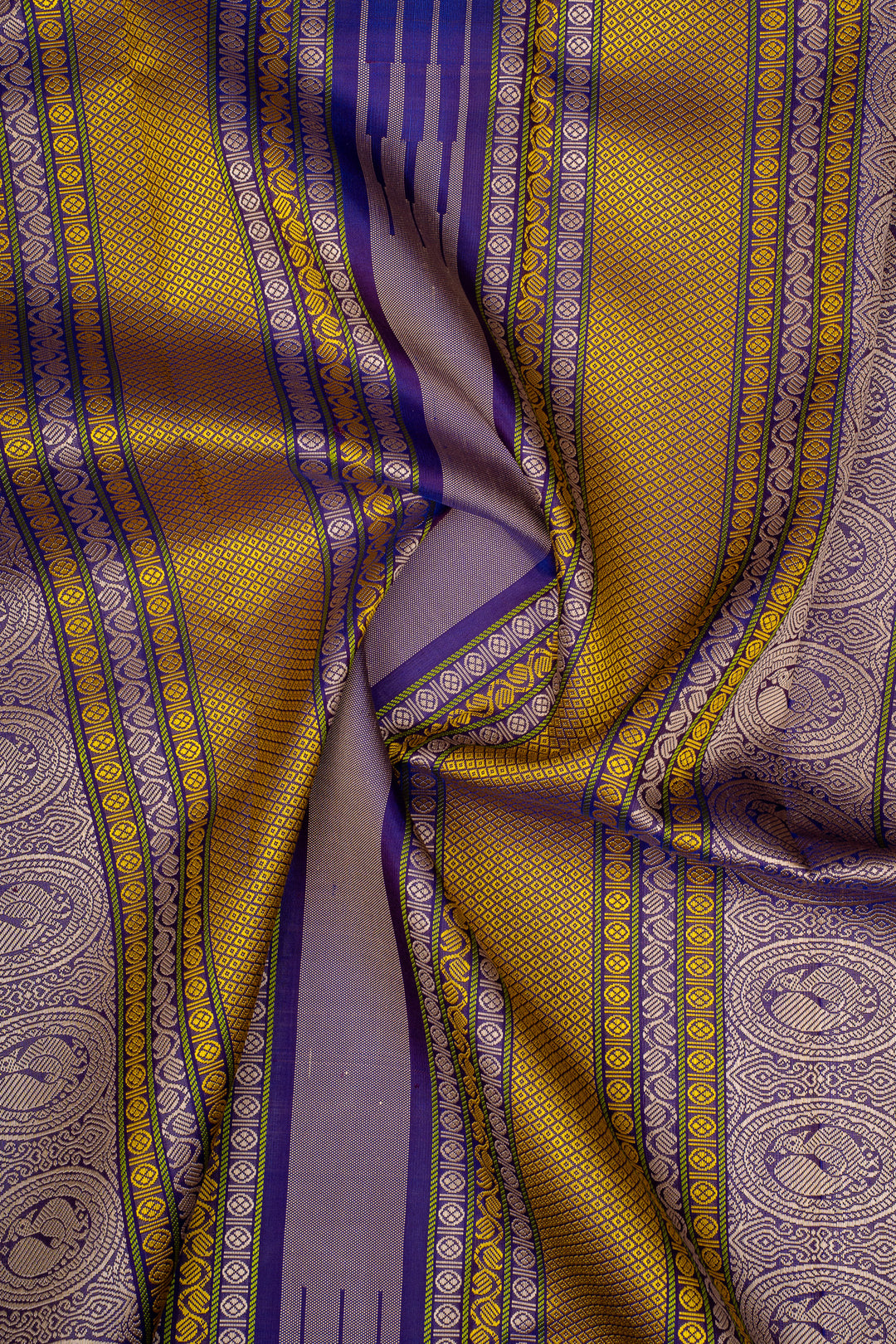 Beige Threadwork Pure Kanchipuram Silk Saree