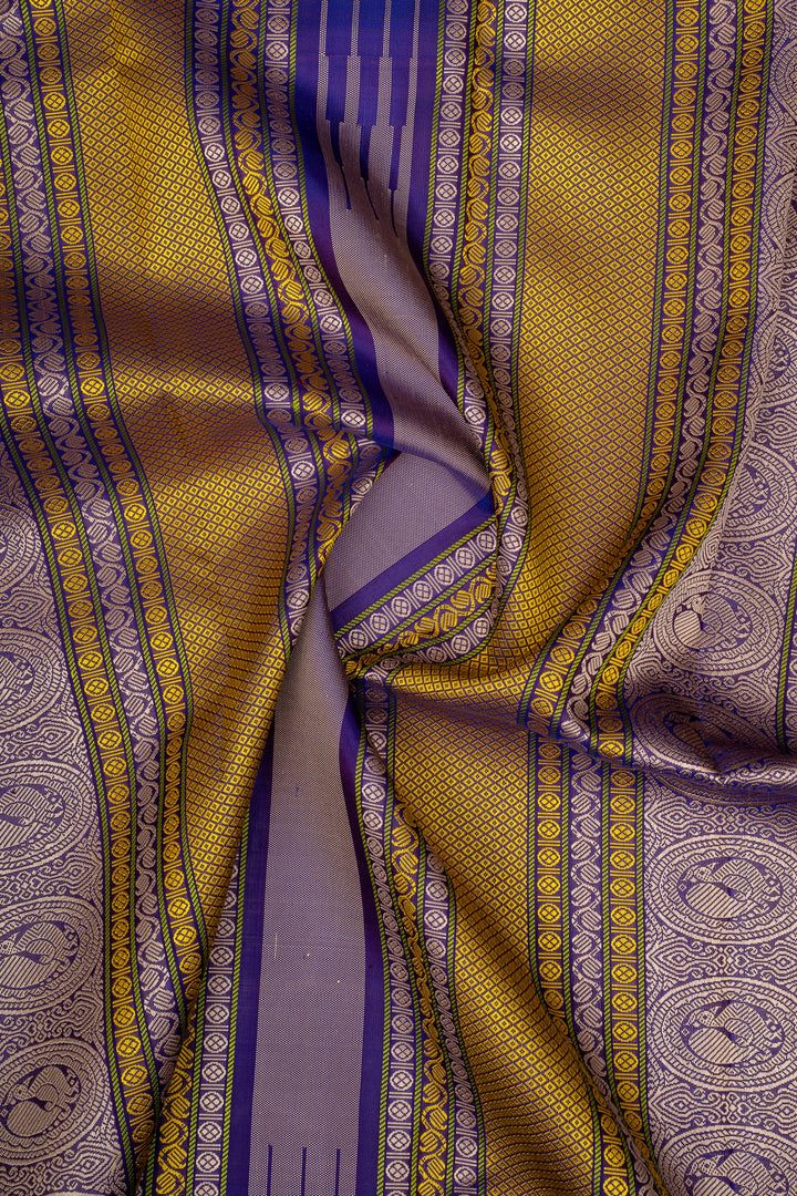 Beige Threadwork Pure Kanchipuram Silk Saree