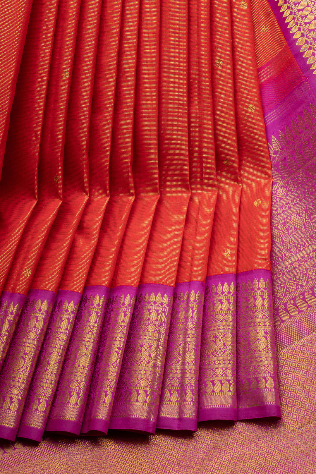Peach Orange Vairaoosi Pure Kanchipuram Silk Saree