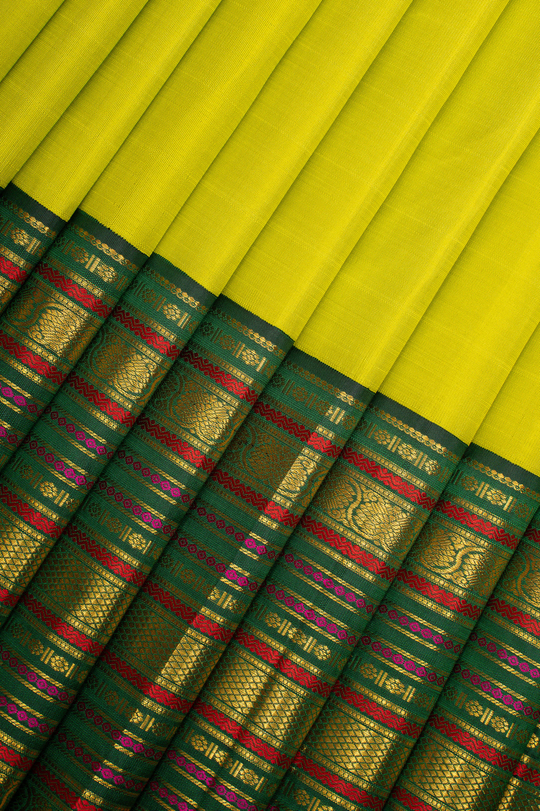 Chartreuse Green and Bottle Green Varisaipettu Pure Kanchipuram Silk Saree