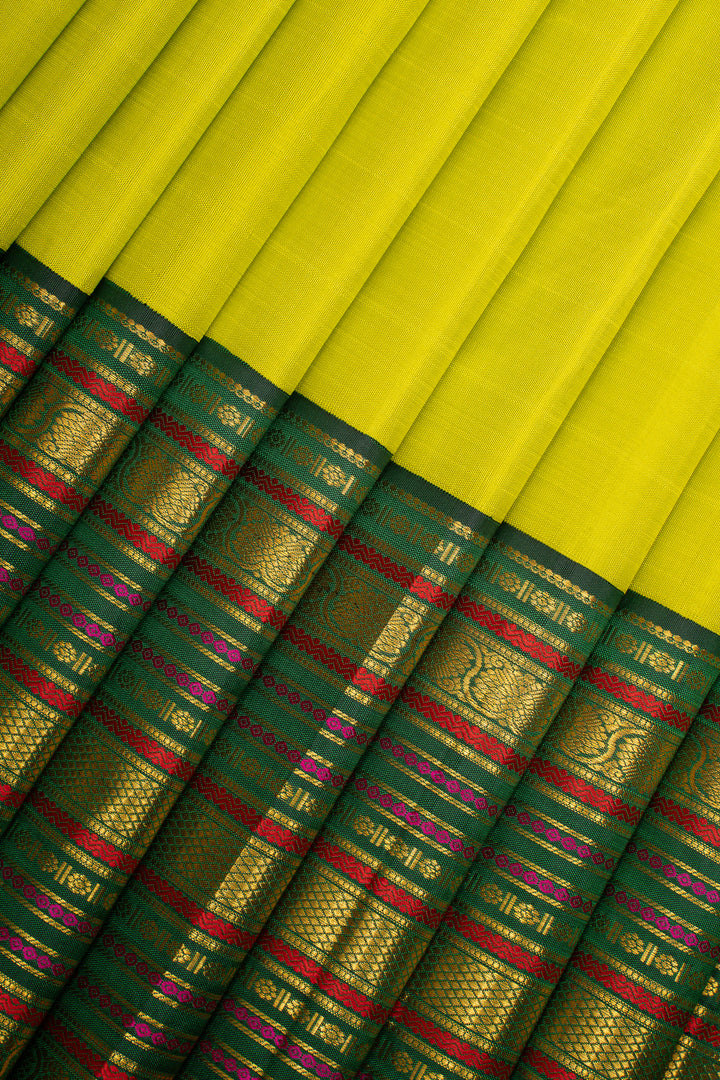 Chartreuse Green and Bottle Green Varisaipettu Pure Kanchipuram Silk Saree