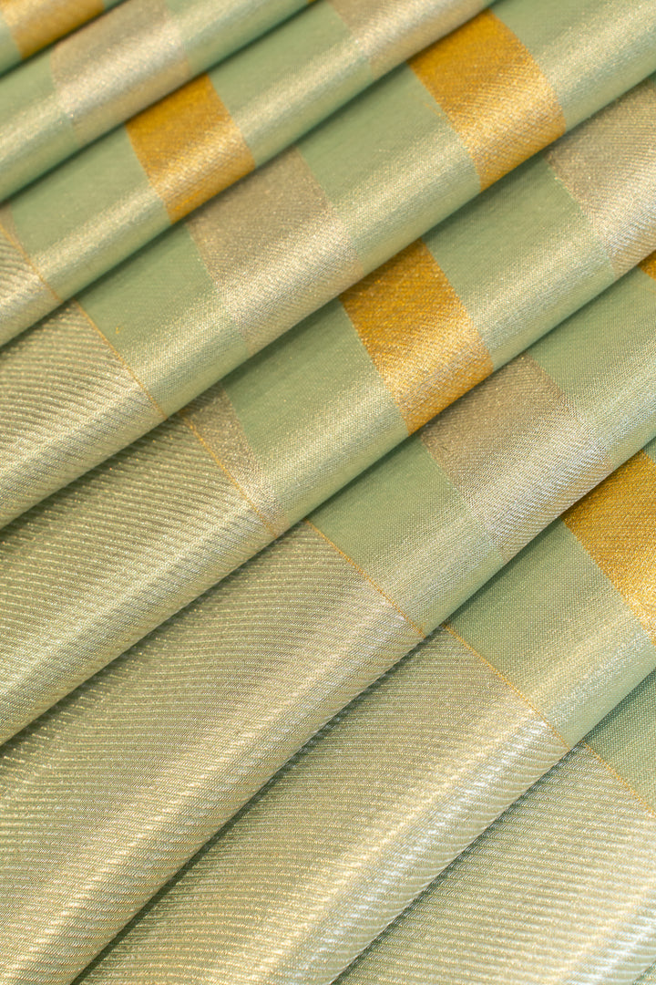 Mint green stripes tissue pure Kanchipuram silk saree