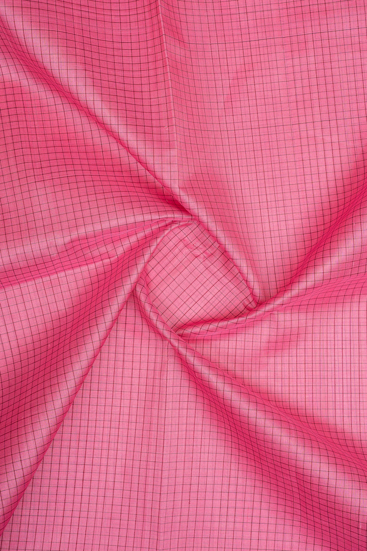 Pink and Maroon Checks Pure Silk Cotton Saree