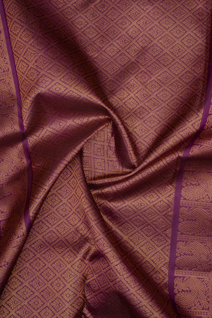 Off White &amp; Purple Neli Stripes Varisaipettu Pure Kanchipuram Silk Saree