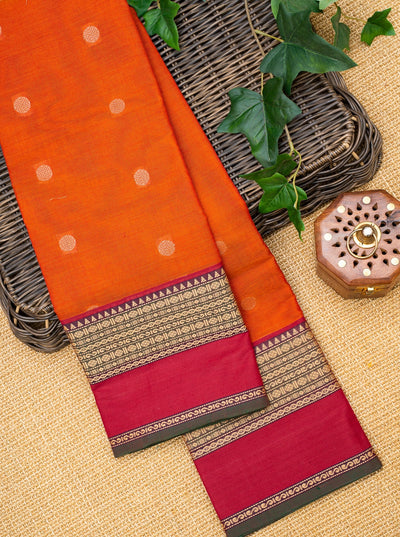 Orange Pure Kanchi Cotton Saree - Clio Silks
