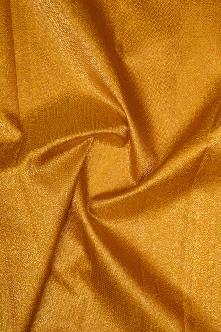 Off white and mustard temple border pure kanchipuram silk saree