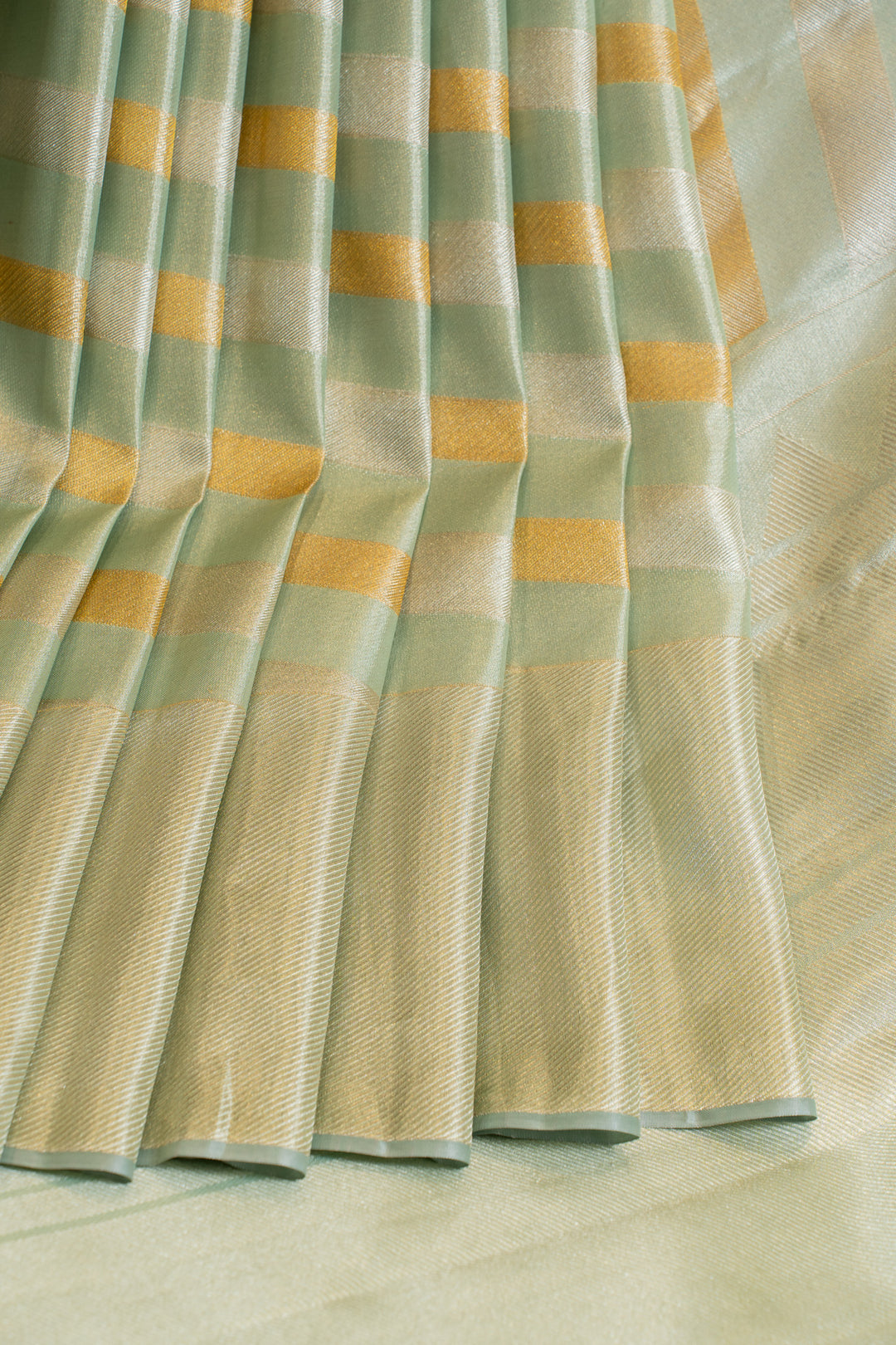 Mint green stripes tissue pure Kanchipuram silk saree