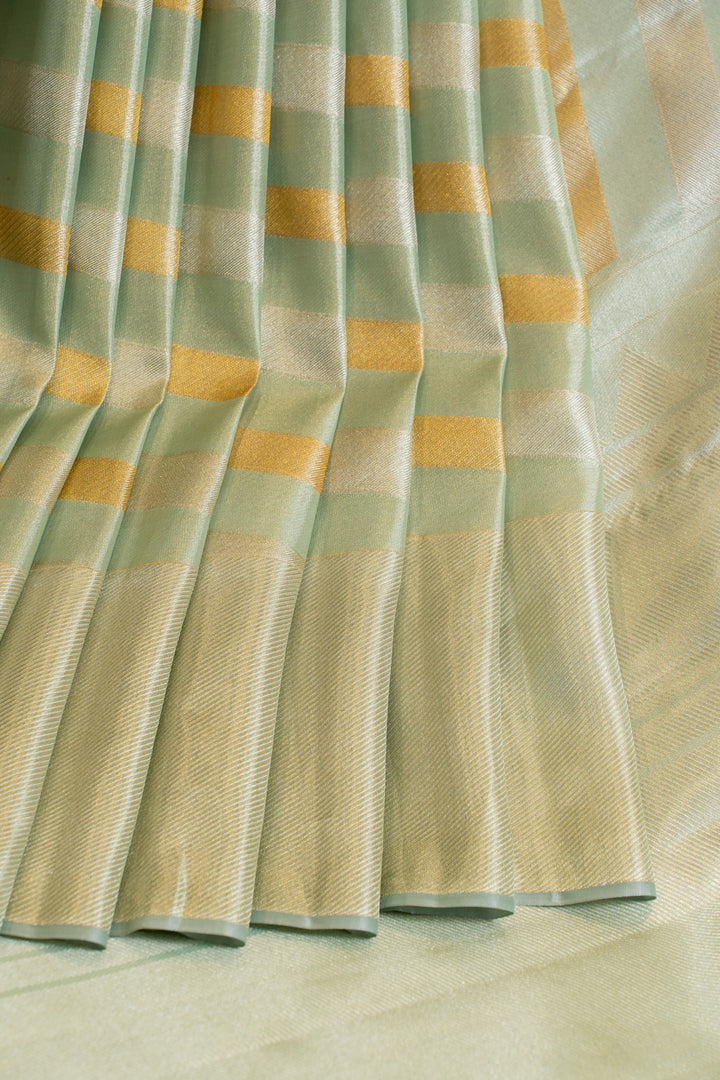 Mint green stripes tissue pure Kanchipuram silk saree