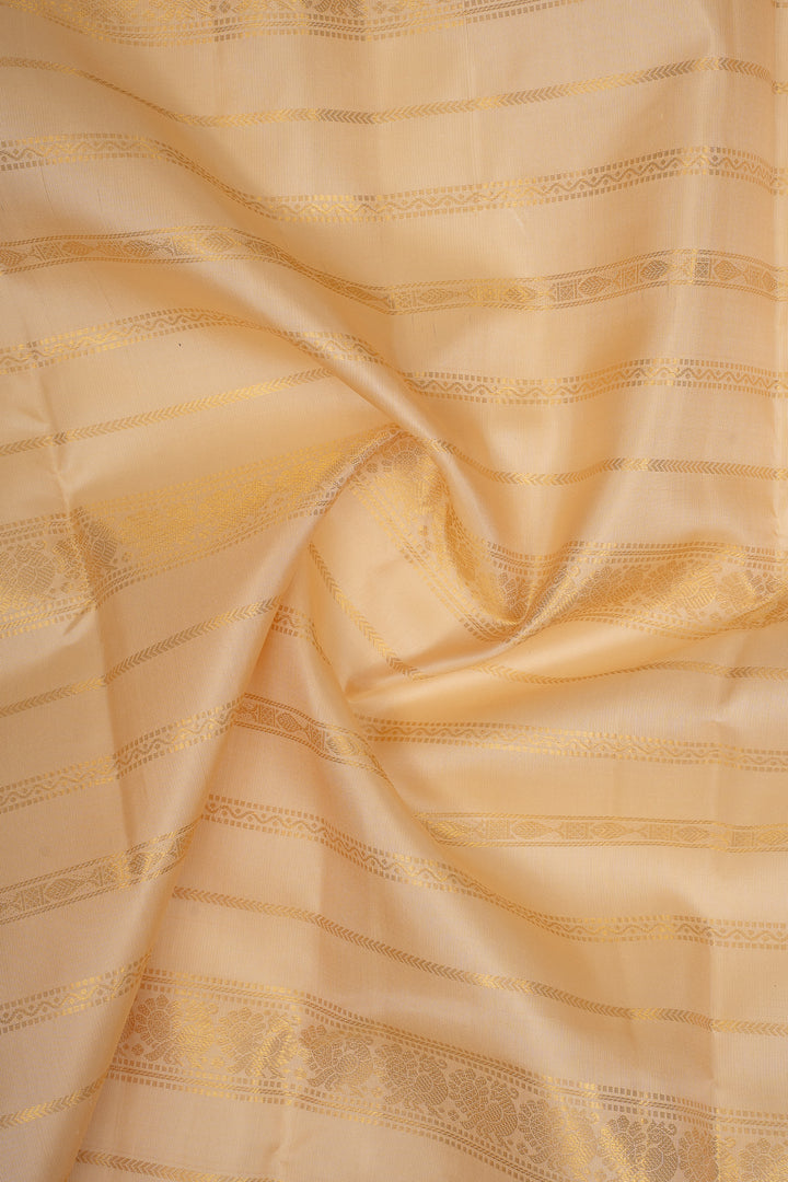 Off White &amp; Purple Neli Stripes Varisaipettu Pure Kanchipuram Silk Saree