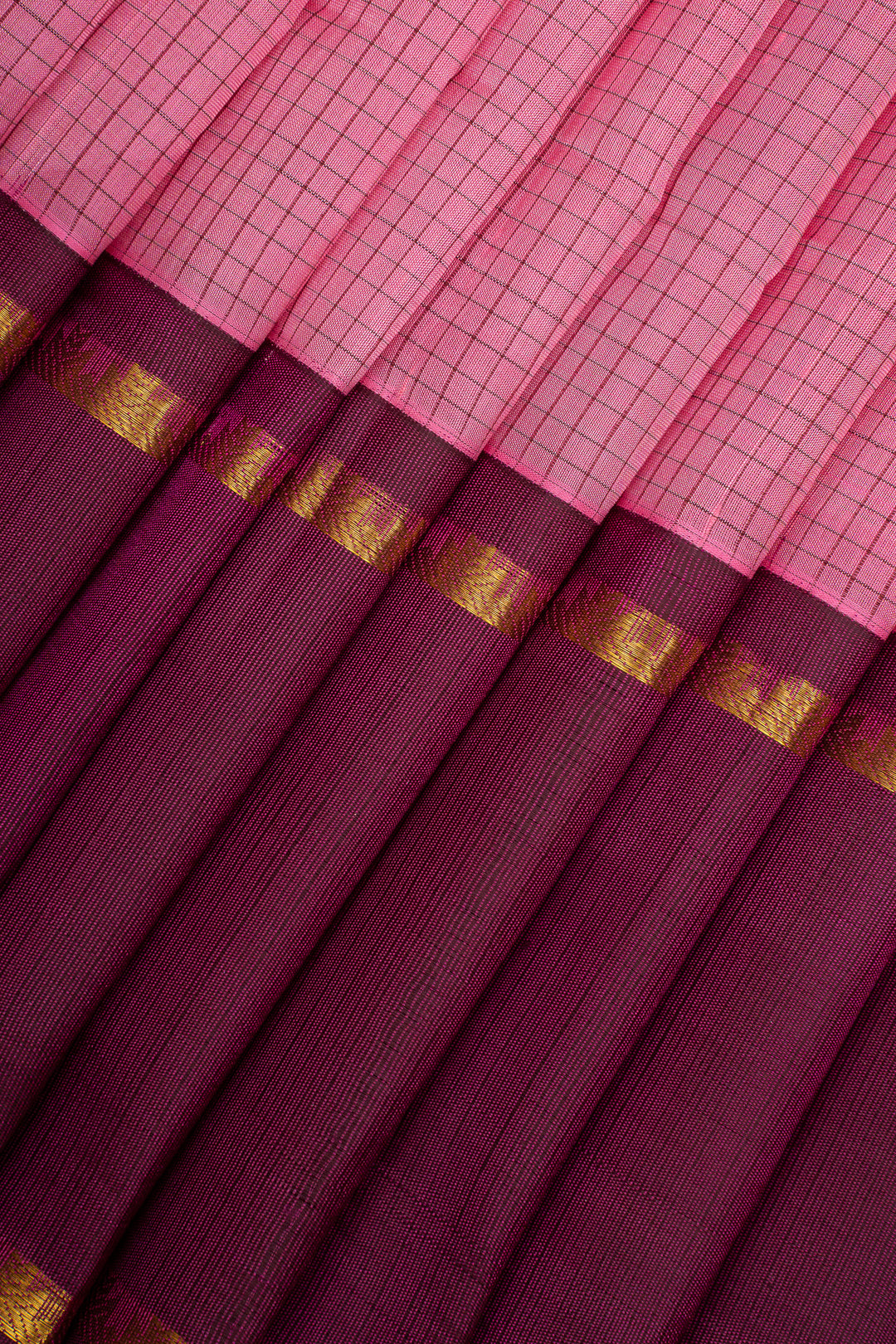 Pink and Maroon Checks Pure Silk Cotton Saree