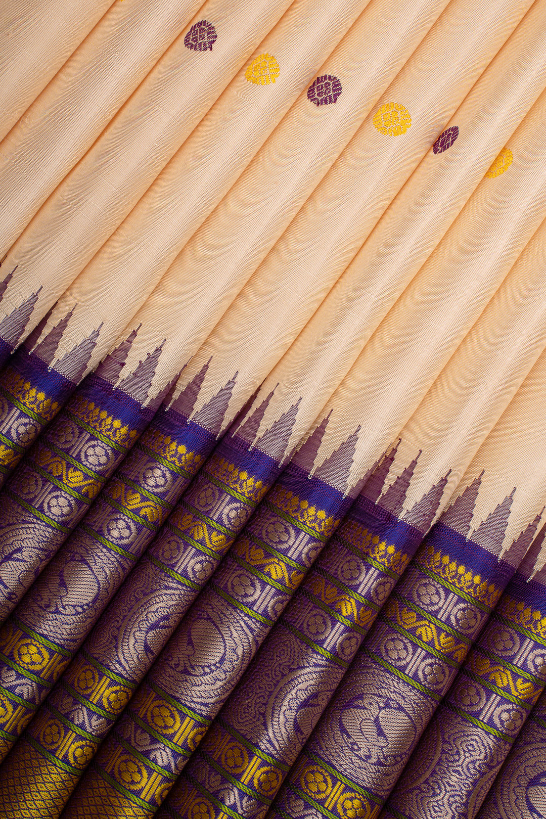 Beige Threadwork Pure Kanchipuram Silk Saree