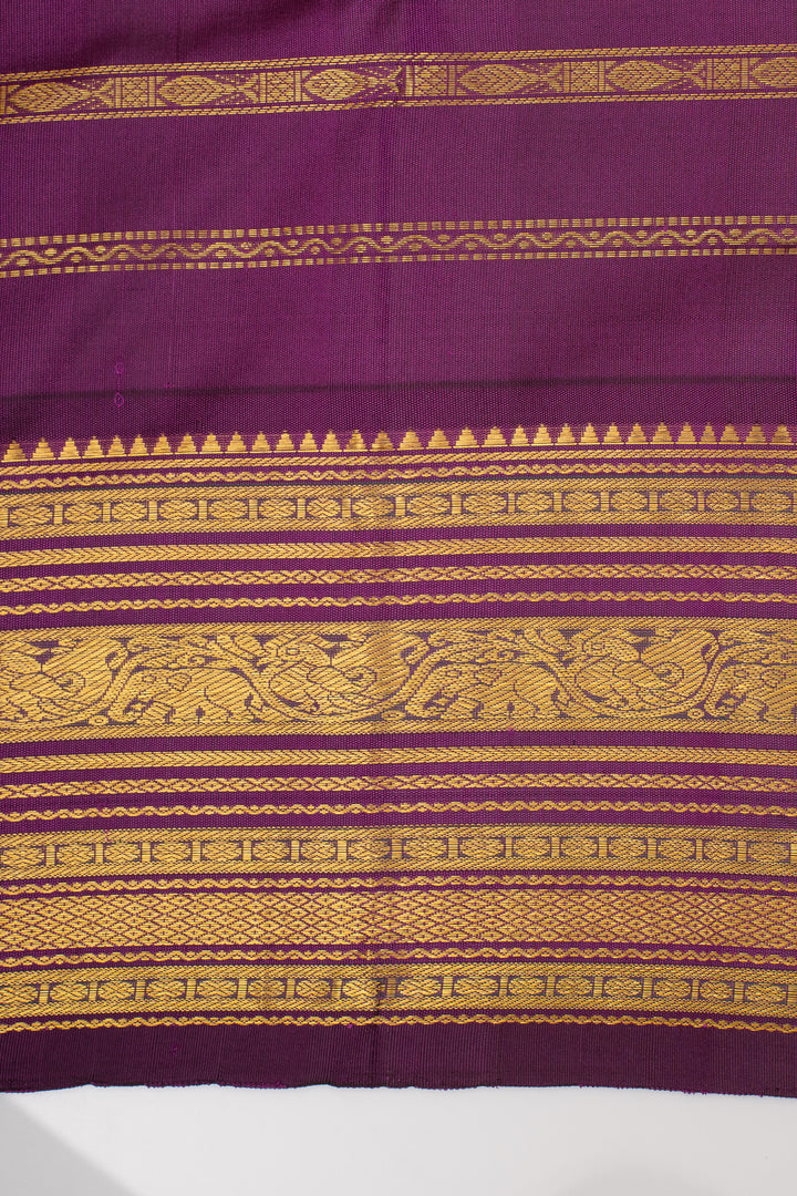 Off White &amp; Purple Neli Stripes Varisaipettu Pure Kanchipuram Silk Saree