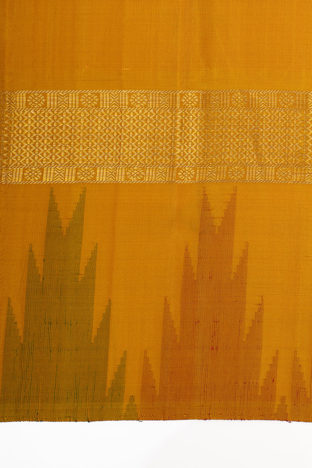 Off white and mustard temple border pure kanchipuram silk saree