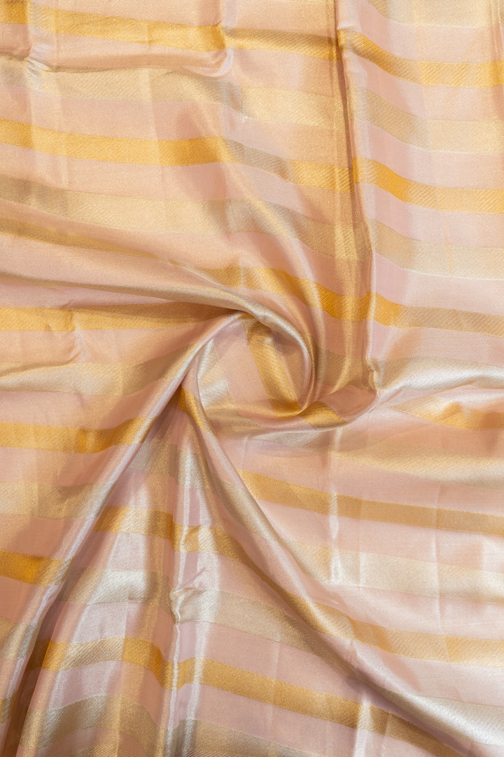 Onion Pink stripes tissue pure Kanchipuram silk saree