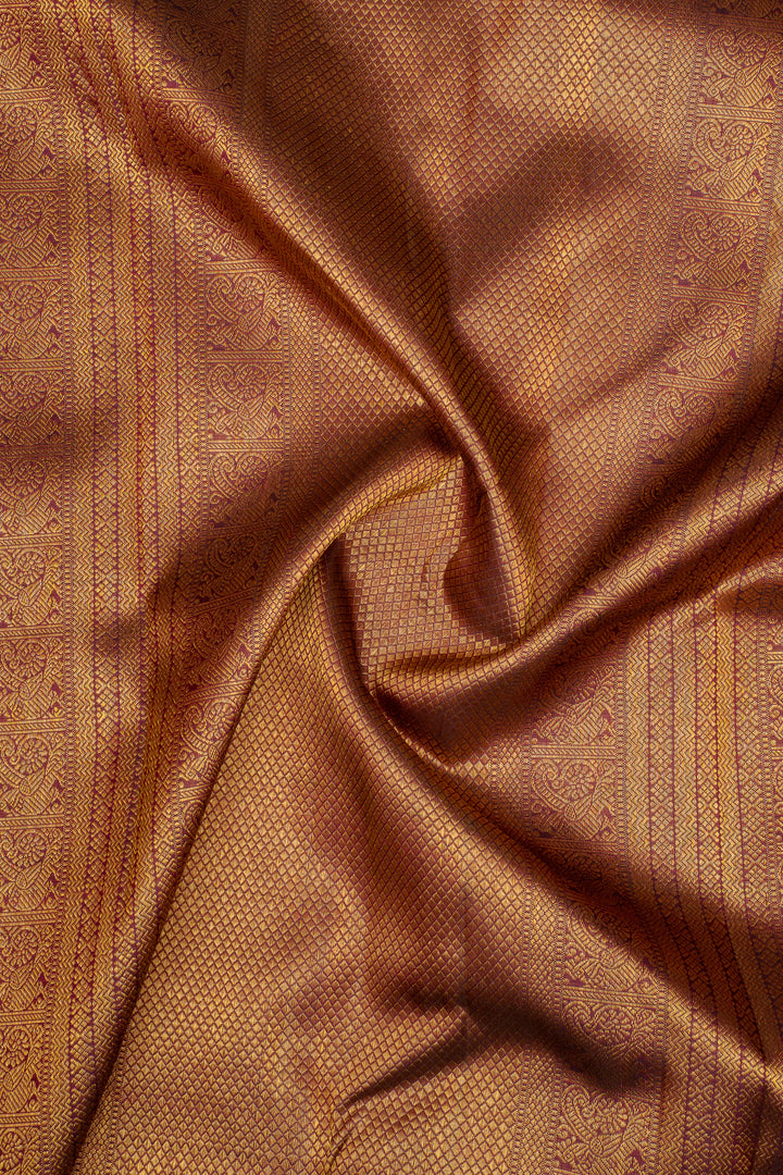 Mustard and Jamun Temple Border Pure Kanchipuram Silk Saree
