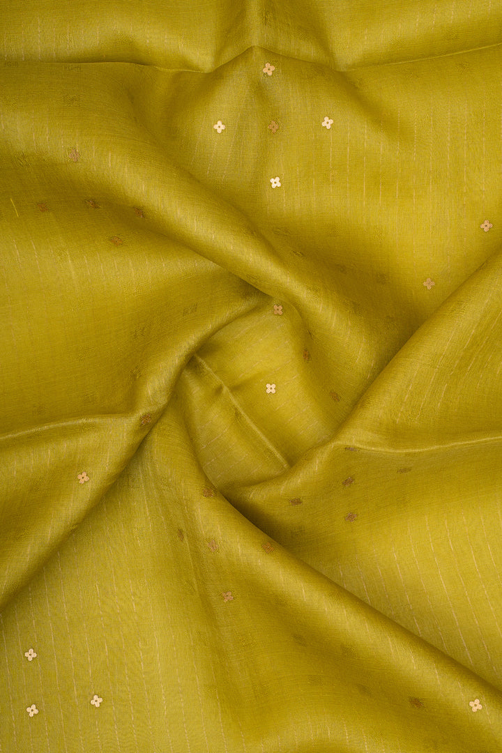 Lime Green Sequins Pure Muslin Organza Pure Tussar Saree