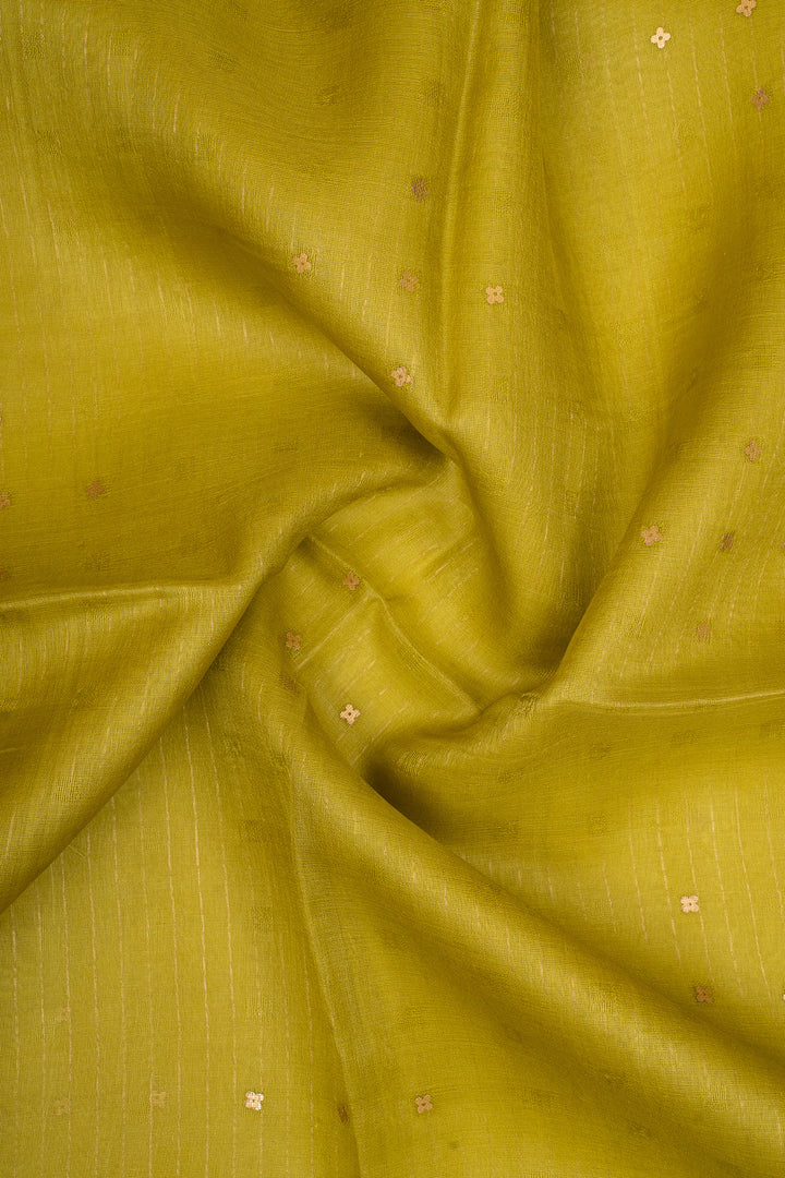 Lime Green Sequins Pure Muslin Organza Pure Tussar Saree
