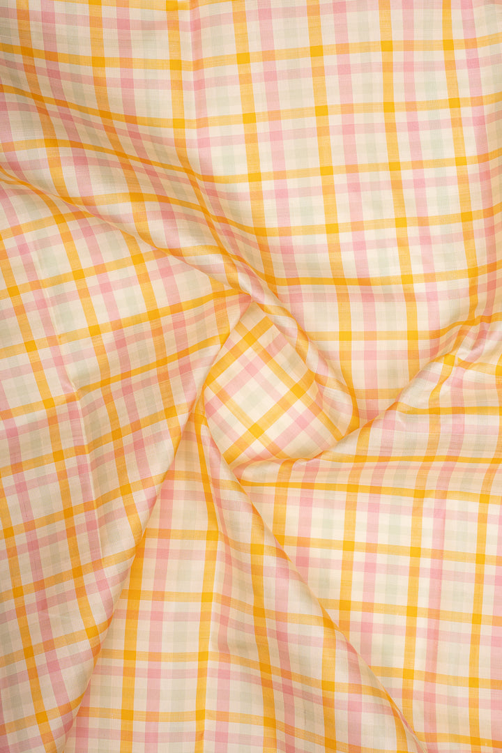 Pink Multi Checks Pure Kanchipuram Silk Saree