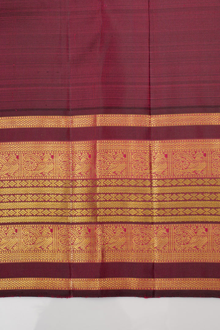 Mustard and Jamun Temple Border Pure Kanchipuram Silk Saree